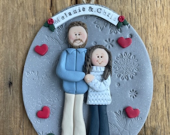 2 Member personalized clay family portrait Christmas ornament