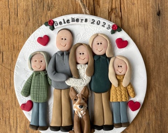 6 Member personalized family portrait Christmas ornament