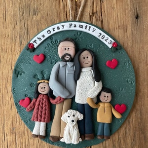 5 Member personalized clay family portrait Christmas ornament