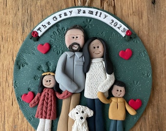 5 Member personalized clay family portrait Christmas ornament