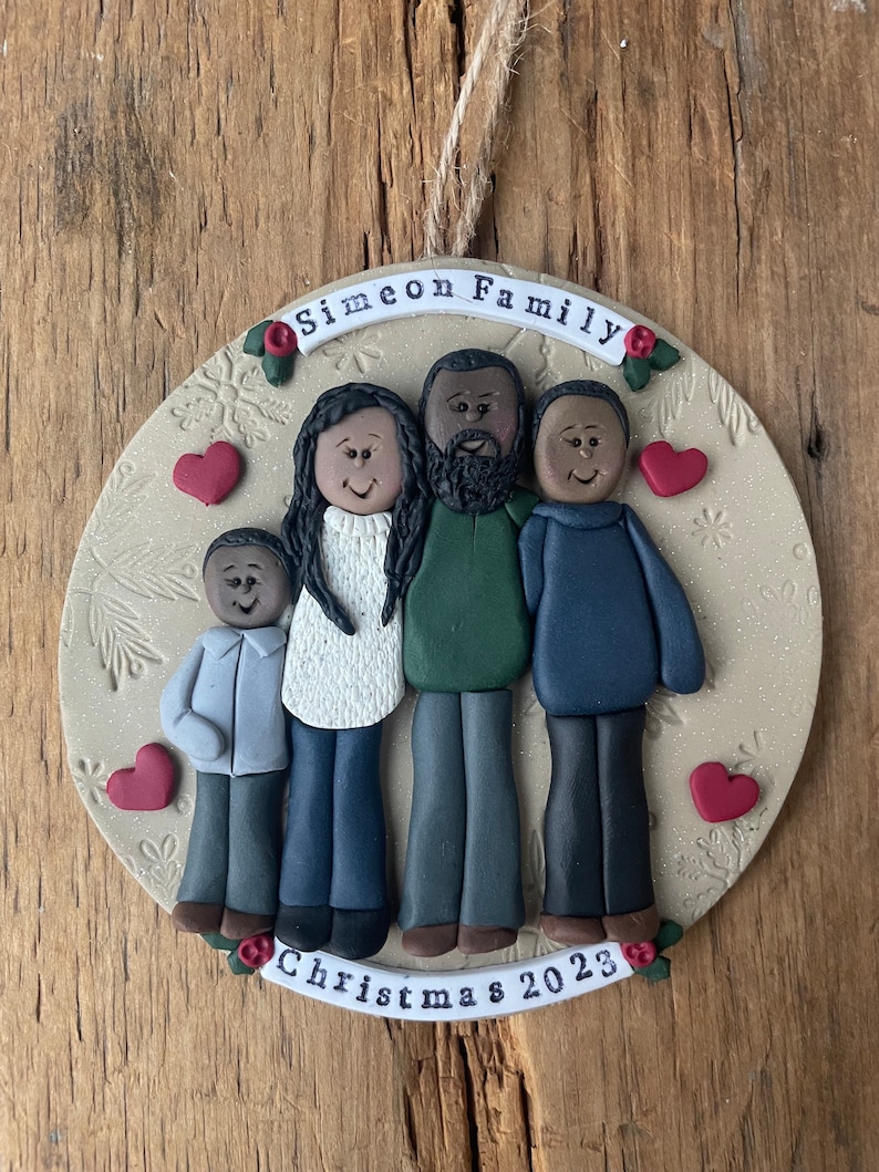 4 Member personalized family Christmas ornament image 2