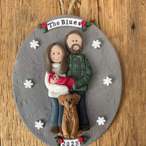 4 Member personalized family Christmas ornament