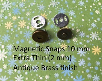 Small extra thin magnetic snaps (0.4 inch / 10 mm) - available in antique brass and nickel finish (2, 5, 15, 40, 100, 240 or 600 sets)