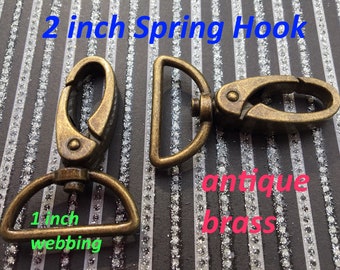Swivel Spring Hooks - 2 inch long / 1 inch webbing capable - available in antique brass + nickel (2, 5, 15, 36, 100, 236, 600, 1500 pieces)