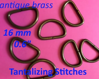 Unwelded D rings - 0.6 inch / 16 mm - available in antique brass, gun metal, and nickel finish (5, 15, 30, 80 or 230 pieces)