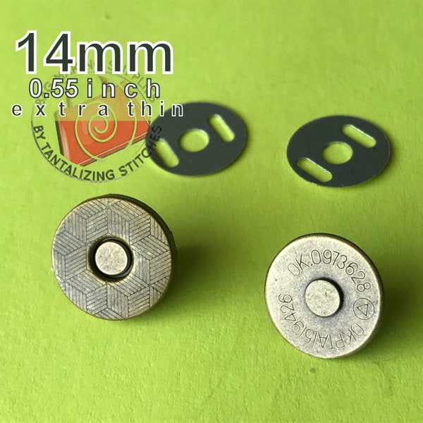 14 mm / 0.6 inch Extra Thin Magnetic Snap Closures (available in antique brass and nickel) - 2, 5, 15, 40, 100, 240, or 600 sets