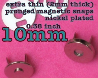 0.4 inch / 10 mm diameter extra thin magnetic snaps - available in nickel and antique brass finish (5, 15, 40 or 100 sets)