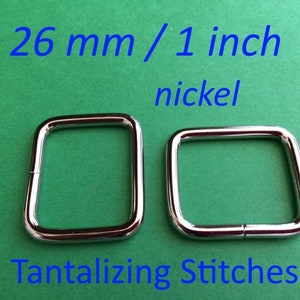 Wire-Formed Rectangle Rings 1 inch / 26 mm available in nickel and antique brass finish 5, 15, 30, 100, 230, or 600 pieces Nickel (pictured)