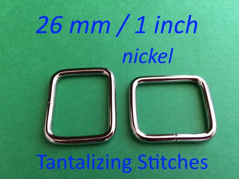 Wire-Formed Rectangle Rings 1 inch / 26 mm available in nickel and antique brass finish 5, 15, 30, 100, 230, or 600 pieces Nickel (pictured)