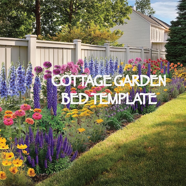Cottage Garden Bed Template - Rectangle (2m x 8m - drawn to scale) Zones 4 - 8