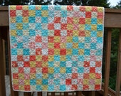 LOVELY Handmade Quilt Baby Girl Quilt Toddler Girl Coral Yellow Aqua White Floral Patchwork