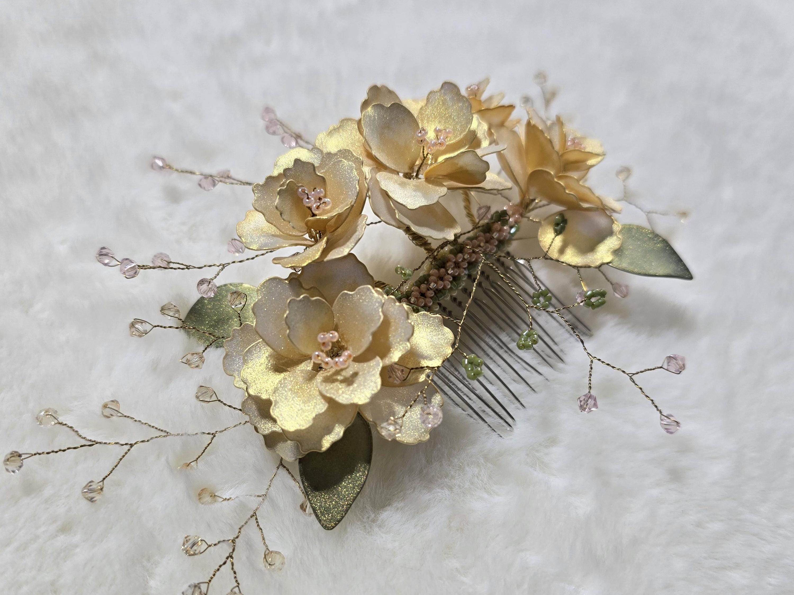 Hair comb gold 22k gold plated with flowers Amazon.com : Foyte Crystal Bride Wedding Hair Comb Silver  main image 3