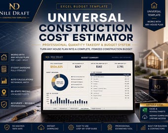 Universeller Hausbaukostenrechner | Excel-Vorlage | Budgetrechner für den Hausbau | Regionale Preise in den USA | Neubau