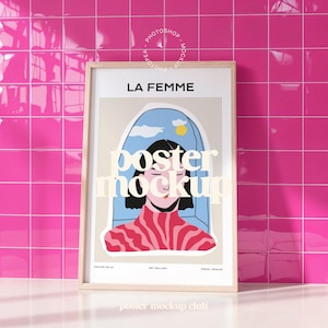 Artwork Frame Mockup, Poster Mockup, Picture Frame Mockup, Photo Frame Mockup, Pink Poster Mockup, Preppy Design Mockup, ISO DIN, DIN A2