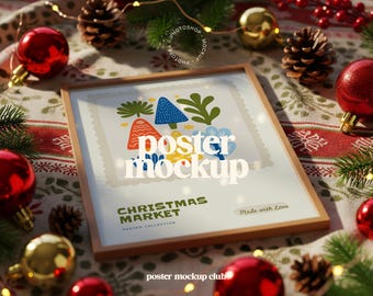 Christmas Frame Mockup, Poster Mockup PSD, Christmas Wall Art Mockup
