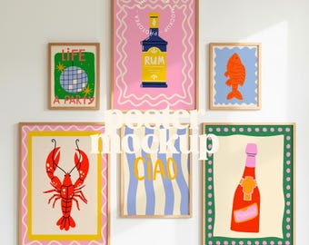 Gallery Wall Frame Mockup with Multiple Poster for Wall Art (PSD, JPG)