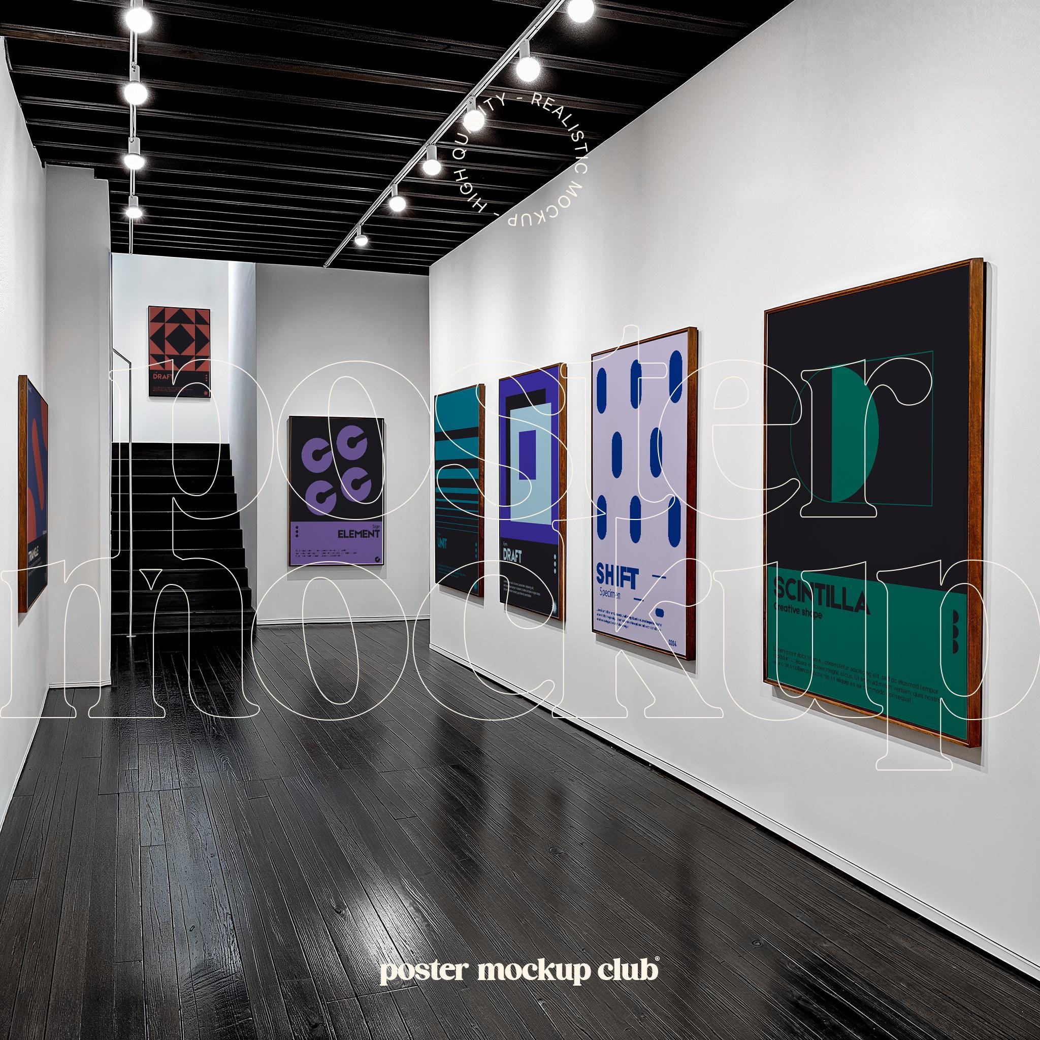 Exhibition Poster Mockup, Multiple Frame Mockup, Gallery Wall Art