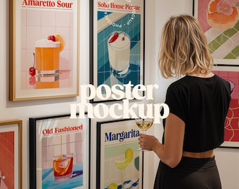 Poster Mockup with Person, Artwork Frame Mockup, Frame Mockup with Woman, Woman with Poster, Gallery Poster Mockup, Exhibition Poster Mockup