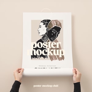 Mockup de pôster enrolado, mockup de pôster plano, mockup de papel A4, mockup de tubo de pôster, mockup de mão com pôster, mockup de moldura, The Poster Club