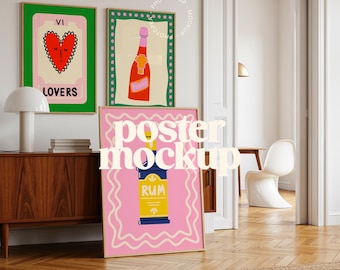 3 Frame Poster Mockup for Gallery Wall Art (PSD, JPG)