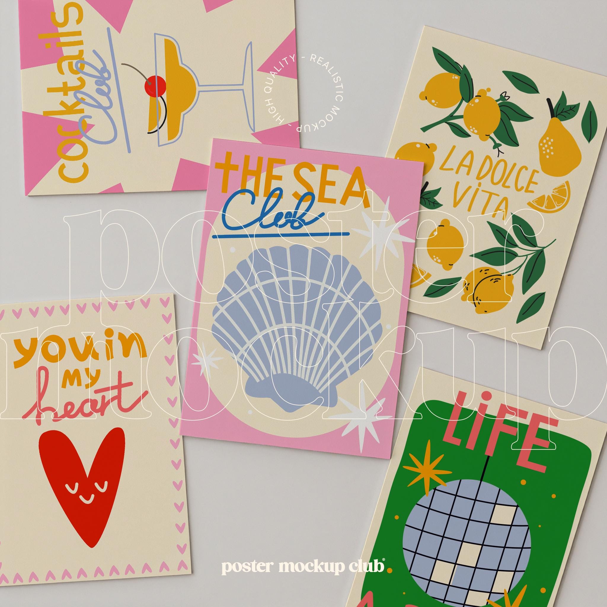 Multi Poster Mockup, Artwork Frame Mockup, Postcard Mockup, Gift Card ...