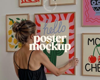 Multiple Poster Mockup, Picture Frame Mockup, Gallery Wall Frame, Wall Art Mockup With Person, Gallery Wall Template, Art Studio Mockup