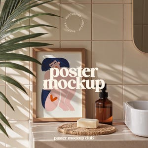 Boho Bathroom Mockup, Artwork Frame Mockup, Toilet Mockup, PSD Poster Mockup, Wooden Frame Mockup, WC Mockup, Restroom Mockup, iso din
