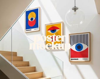Gallery Wall Frame Mockup with Multiple Poster for Wall Art (PSD, JPG)