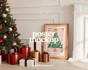 Christmas Frame Mockup, Poster Mockup PSD, Christmas Wall Art Mockup