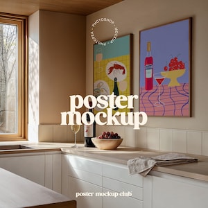 Maqueta de póster PSD, maqueta de marco de obra de arte, marco doble, vino con póster, cocina escandinava, maqueta de marco de fotos, The Poster Club, DIN A2