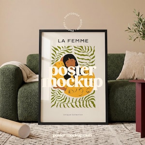 Mockup med svart ram för vardagsrumsaffisch för väggkonst (PSD, JPG)