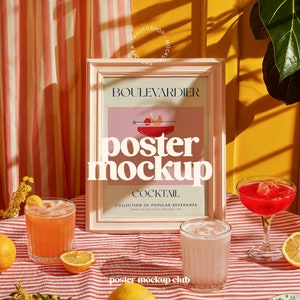 Cocktail-Poster Mockup, Preppy-Bilderrahmen, Fotorahmen Mockup, Mockup Poster, Kunstwerk Rahmen Mockup, Bilderrahmen Mockup, Photoshop Rahmen