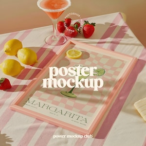 Cocktail-Poster Mockup, Preppy-Bilderrahmen, Fotorahmen Mockup, Mockup Poster, Kunstwerk Rahmen Mockup, Bilderrahmen Mockup, Photoshop Rahmen