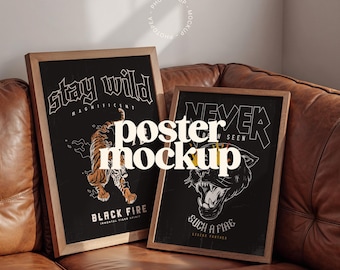 2 Frame Poster Mockup for Wall Art (PSD, JPG)