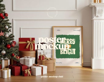 Christmas Frame Mockup, Poster Mockup PSD, Christmas Wall Art Mockup