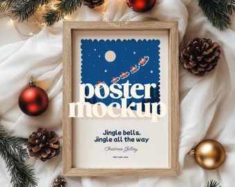 Christmas Close-Up Frame Poster Mockup for Wall Art (PSD, JPG)