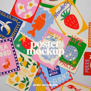 Mehrfach-Poster Mockup, Bilderrahmen Mockup, Postkarte Mockup, Galerie Wandrahmen, A4 Papier Mockup, Ausstellungsplakat Mockup, ISO DIN