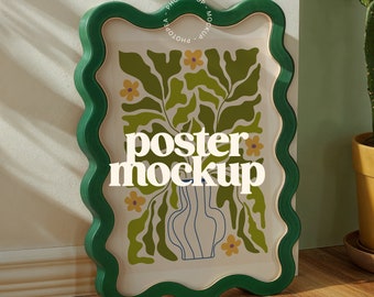 Wavy Frame Poster Mockup for Wall Art (PSD, JPG)