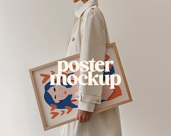 Postermodel met persoon, kunstwerk framemodel, model voor poster, persoon met frame, liggend framemodel