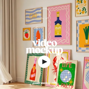 May include: A display of framed art prints featuring vibrant illustrations, such as a strawberry, fish, and a rum bottle. The prints are arranged on a white wall, creating a gallery feel. The text "LIFE A PARTY" is visible on one of the prints.