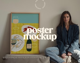 Postermodel met persoon, kunstwerk lijstmodel, model voor poster, lijstmodel voor bank, muurkunstmodel met persoon