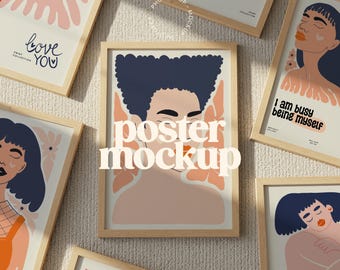Multiple Frame Poster Mockup for Gallery Wall Art (PSD, JPG)