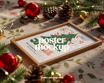 Christmas Frame Mockup, Poster Mockup PSD, Christmas Wall Art Mockup