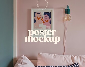 White Frame Poster Mockup for Wall Art (PSD, JPG)