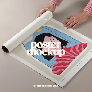 Maqueta de póster enrollado, maqueta de póster plano, maqueta de papel A4, maqueta de tubo de póster, maqueta de mano con póster, maqueta de marco, The Poster Club