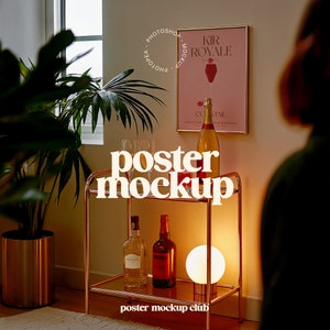 Artwork Frame Mockup, Poster Mockup PSD, Picture Frame Mockup, Cocktail Poster Mockup, Bar Mockup, Funky Picture Frame, Golden Frame Mockup