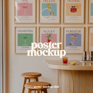 Kunstwerk Rahmen Mockup, Poster Mockup PSD, Mehrere Bilderrahmen, Bar Mockup, Cocktail Poster Mockup, Küchen Mockup, Bilderrahmen Mockup