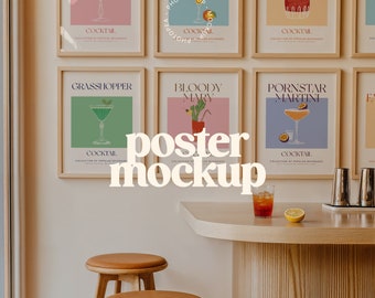 Artwork Frame Mockup, Poster Mockup PSD, Multiple Photo Frames, Bar Mockup, Cocktail Poster Mockup, Kitchen Mockup, Picture Frame Mockup