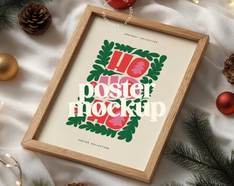 Christmas Poster Mockup, Artwork Frame Mockup, Merry Christmas Frame Mockup, Picture Frame Mockup, Xmas Poster Mockup, Festive Frame Mockup