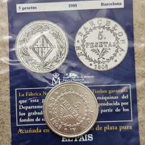 For Collectors Spanish Coin Collection 5 Pesetas Jose I Napoleon 1808 Barcelona With Its Information Sheet Spanish Coin Spanish Coin